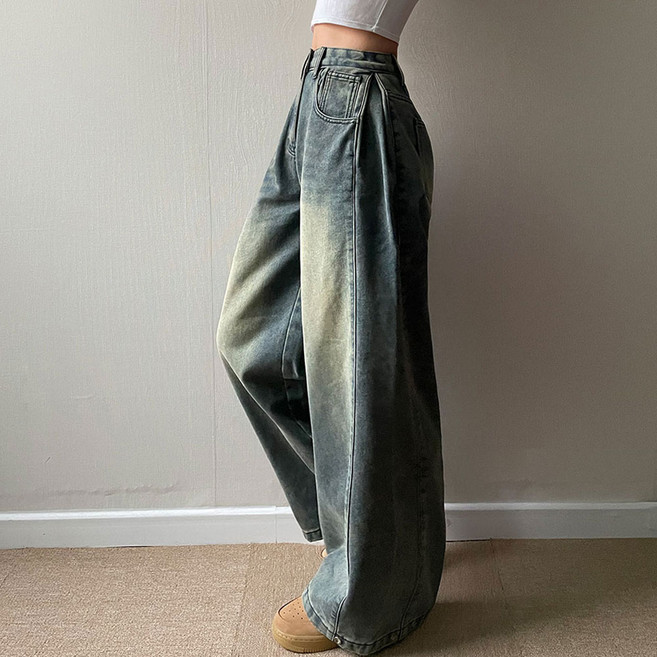 제이닝 기모[140cm~/밑단스냅/사이드핀턱] 140/150/160 기장선택 핏보장 워싱 빈티지 사이드 핀턱 와이드 데님 팬츠 겨울 기모 청바지