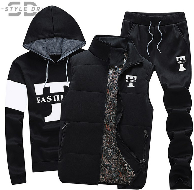 스타일닥터 남성 트레이닝복 세트 추동 패션 가을 후드 조끼 티셔츠 바지 쓰리피스