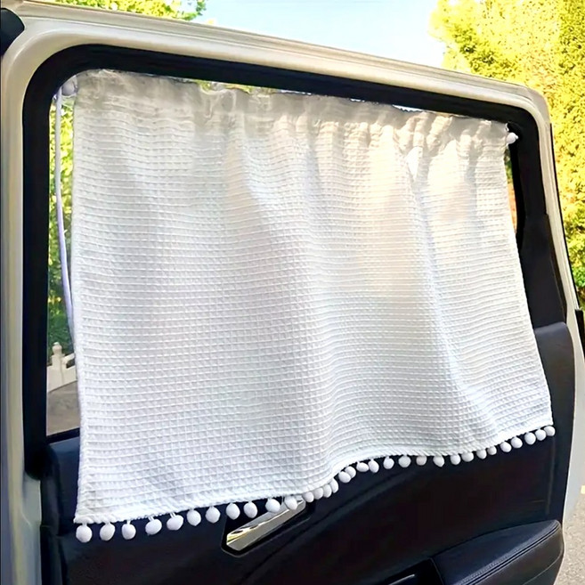 제로리빙 간편 부착 끈 조절 차량용 커튼 햇빛가리개, 와플 화이트, 1개