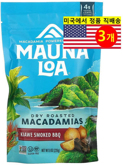 Mauna Loa 드라이 로스팅 마카다미아 키아웨 스모크드 BBQ 226g 1개, 3개