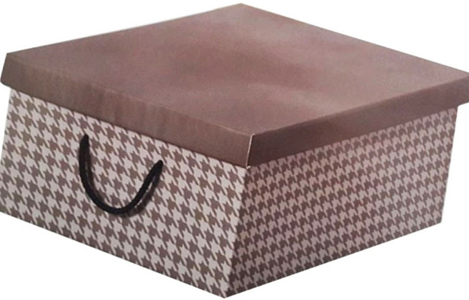 리빙 정리 보관함 중형 박스 종이 체크 브라운, 1개