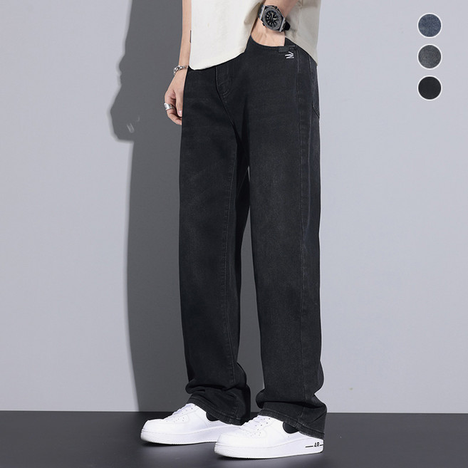 wassup 남자 청바지 여름용 얇은 스판 일자핏 와이드 남자 여름바지