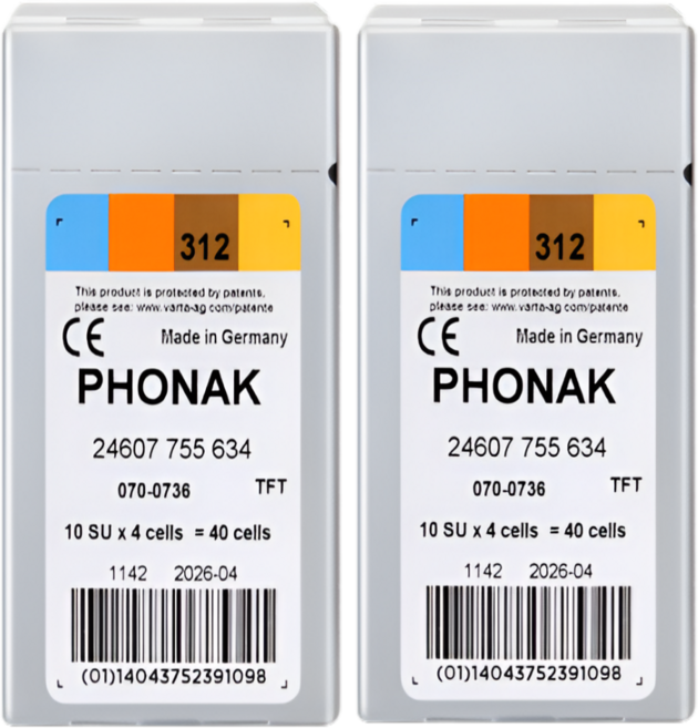 포낙 2통 80알 1세트 보청기배터리 건전지 밧데리, 2개, 포낙배터리 312A 40알