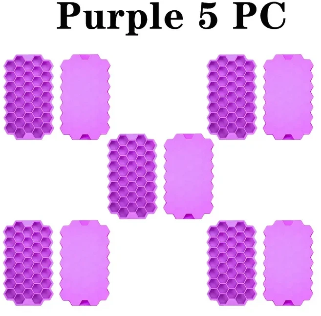 1/2/3/5Pcs 대용량 얼음 트레이 실리콘 몰드 냉장 벌집 아이스 큐브 위스키 칵테일, 04 PURPLE 5 PC
