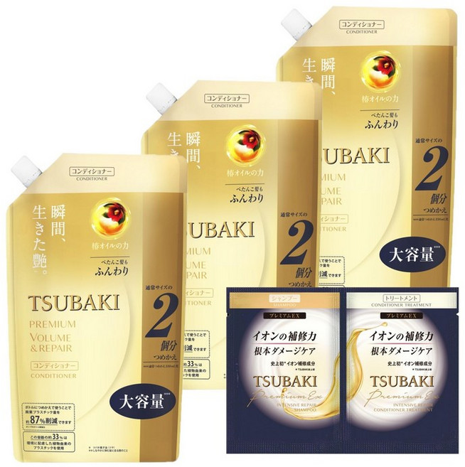 TSUBAKI(동백) 프리미엄 리페어 헤어 컨디셔너 리필 660ml×3개+덤 데미지 헤어, 3개, 660ml