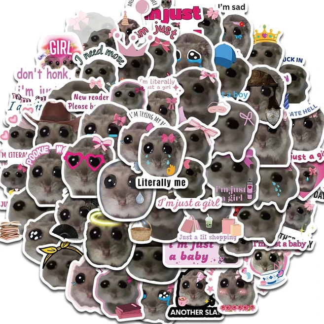 56PCS 슬픈 햄스터 Meme 귀여운 마우스 재미 패턴 스티커 미적 Kawaii 데칼 귀여운 만화 노트북 수하물 자, 01 56PCS