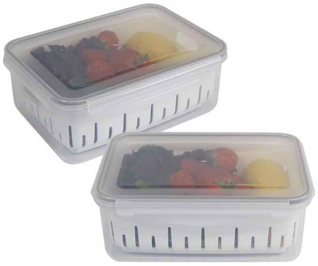 제오닉 과일 야채 채소 보관 물빠짐 채반 밀폐용기 2.7L, 2개, 용기 2개