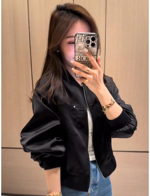 韓版時尚圓領棒球服外套女 寬鬆休閒純色夾克上衣