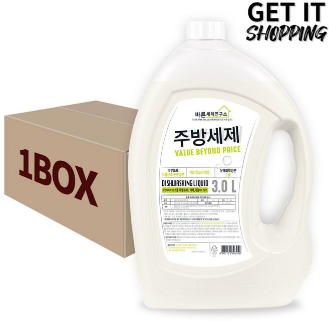 바른세제 연구소 주방세제 3L 4개 대용량