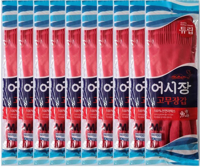 아이템셀 어시장 고무장갑 10켤레, 레드, 중(M), 10개