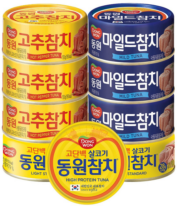 동원 라이트스탠다드참치 150g 3P + 마일드참치 150g 3P + 고추참치 150g 3P, 1세트, 1.35kg