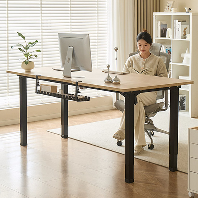 아우스 원목 FJ07 폭800 쿼드형 듀얼모터 모션데스크 스탠딩데스크 전동 모션책상 1200 1400 1600 1800 2000, 내추럴 상판 + 블랙 프레임
