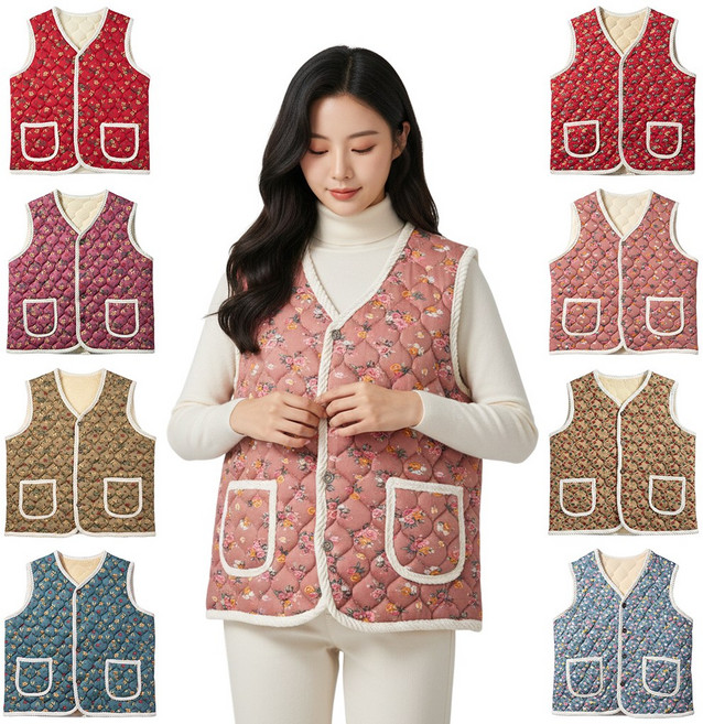 [BIG] 꽃무늬 양털조끼 어린이집 교회 행사 단체복 커플 누빔 융 털 양털 촌캉스룩 할매조끼 김장조끼 아동조끼 겨울 따뜻한 포근한