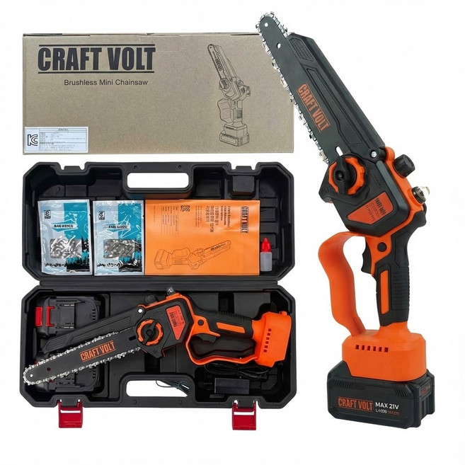 크래프트볼트 21V 무선 대용량 배터리 마끼다 호환 4암페어 미니 전기톱 충전식 소형 체인톱 20cm, 1세트, 본품 + 배터리2개이상