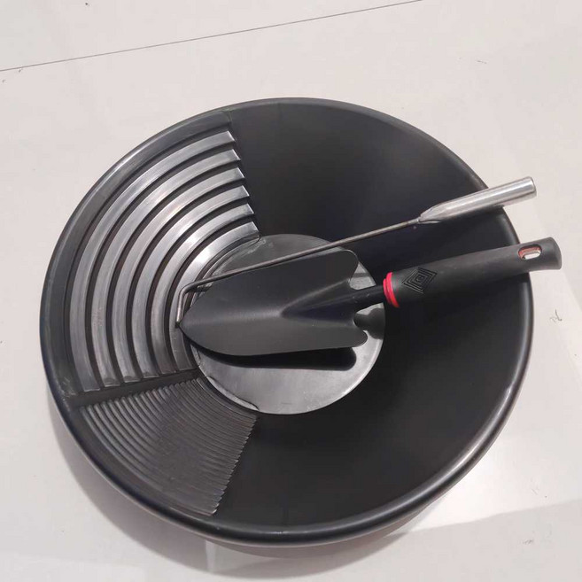 패닝 팬 접시 사금 금채취 금추출 캐기 분류기 세척, 1개, 블랙 풀세트 블랙+삽+후크