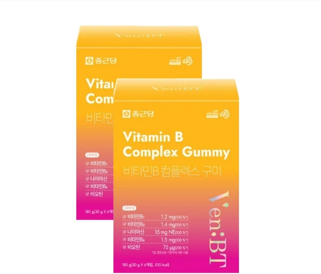 종근당 벤비티 데일리 케어 비타민B 60구미 2박스 제로슈가 젤리, 180g, 2개 - 쿠팡
