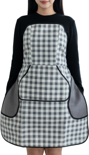 무빙하트 끈없는 방수 앞치마 주방 카페 원피스형 앞치마 9종 디자인, 1개, 그레이체크무드