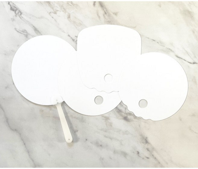 [삼영피피] 부채만들기 백색 무지 투명 부채 학습용 미술재료 그리기 꾸미기, 원형손잡이 자루부채, 10개, PET 투명