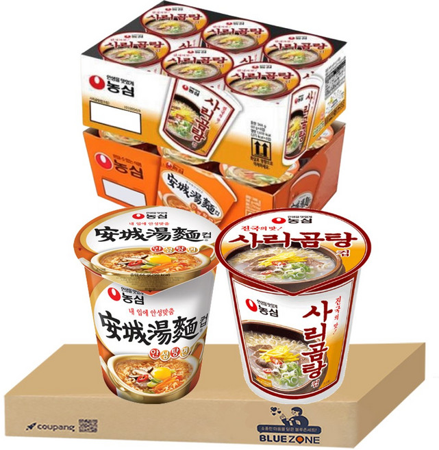 블루존 안성탕면컵(6입)+사리곰탕 소컵라면 70g (6입)