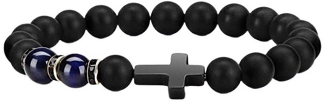 트래즈 더블 호안석 십자가 팔찌, 1개, 네이비 블루