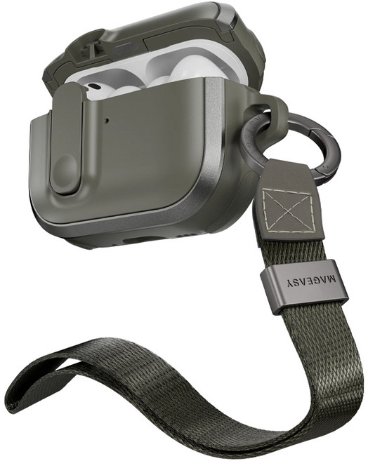 MAGEASY Odyssey 軍規防摔 AirPods Pro 3 隨行掛繩保護殼, AirPods Pro 3/扣環+手腕繩-金屬綠, 1個