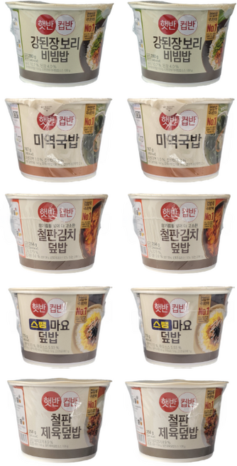 CJ 햇반컵반 인기5종 10개 강된장2+미역국2+볶은김치덮밥2+스팸마요덮밥2+철판제육덮밥2, 3세트, 167g
