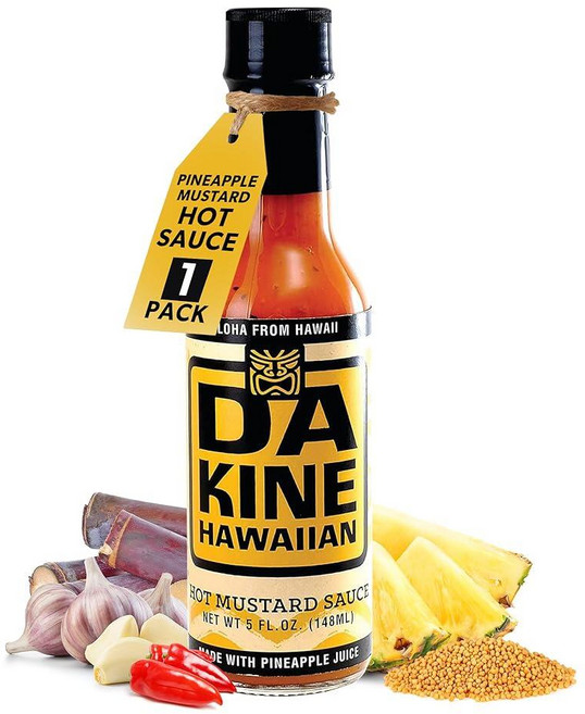 Da Kine Hawaiian 핫 머스타드 소스 - 고기 연화를 위해 파인애플 주스로 제작 담그기 및 드레싱에 이상적 - 글루텐 프리 비건 147.9ml(5.5온스) (핫, 1-Pack, Hot Mustard, 148ml, 1개