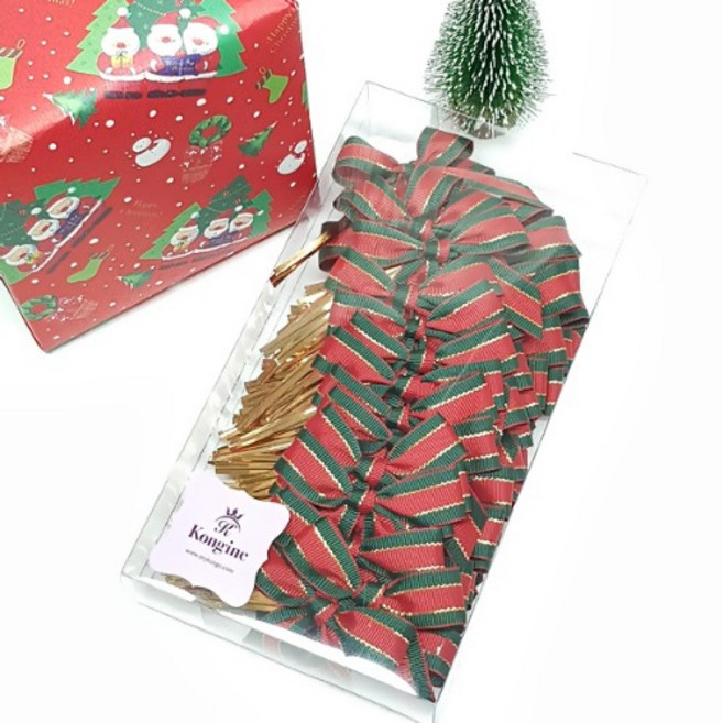 대용량 50개) 크리스마스 리본 선물 포장 장식리본 빵끈리본 선물포장 완성리본 선물포장리본 트리장식리본 파티용품