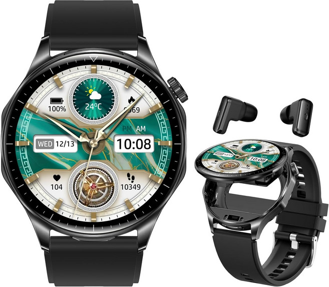 신형 스마트워치 TWS 이어폰 2-in-1 1.43인치 AMOLED 스크린 466 * 466 해상도에 NFC 출입문이 달려 있다., 블랙, 3.6cm, GPS + 블루투스
