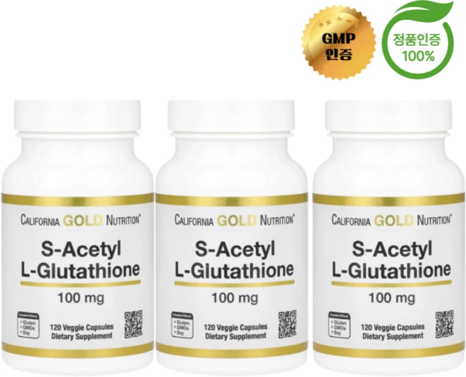 California Gold Nutrition (캘리포니아 골드 뉴트리션) Nutrition S-아세틸 L-글루타치온 100mg 베지 캡슐 120정 103272, 3개 - 쿠팡