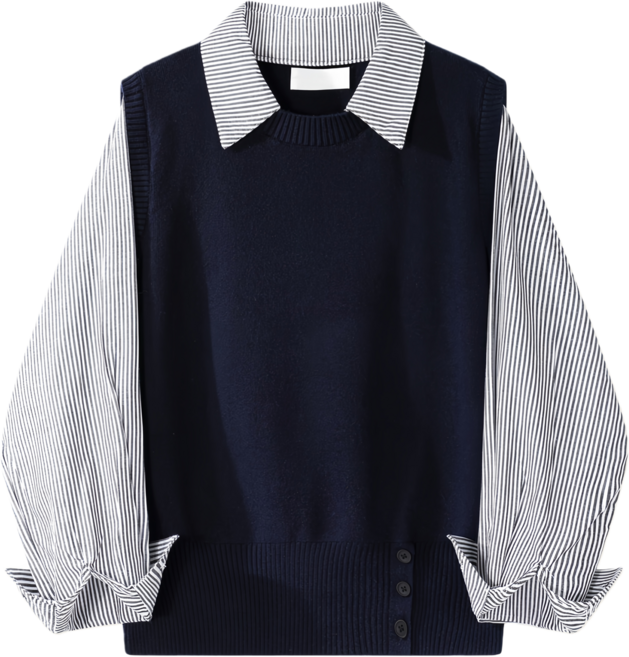 Makone 여성 세련된 카라넥 멀티룩 레이어드 니트 스웨터