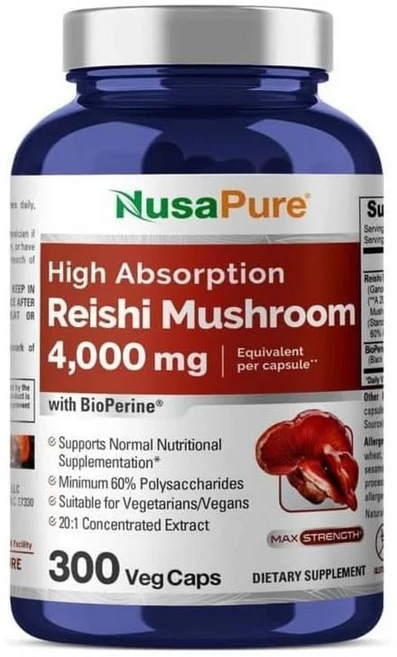 누사퓨어 영지버섯 추출물 4000mg 캡슐, 1개, 300정 - 쿠팡