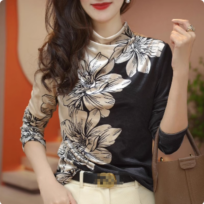 쌍천 여성 겨울 럭셔리 벨벳 터틀넥 이너 티셔츠 댄스티 A25101509