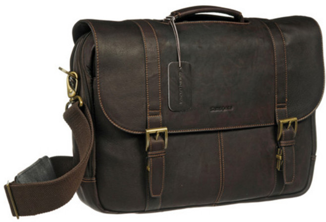 샘소나이트 레더 플랩포버 케이스 더블 거셋 명품 서류가방 Brown