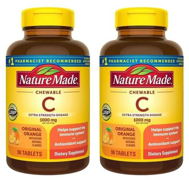 해외배송 Nature Made 네이처메이드 비타민C 1000mg 오렌지맛 츄어블 90정 2개 Chewable Vitamin C201765, 해외배송 Nature Made 네이처메이드 비타민C 1 - 쿠팡