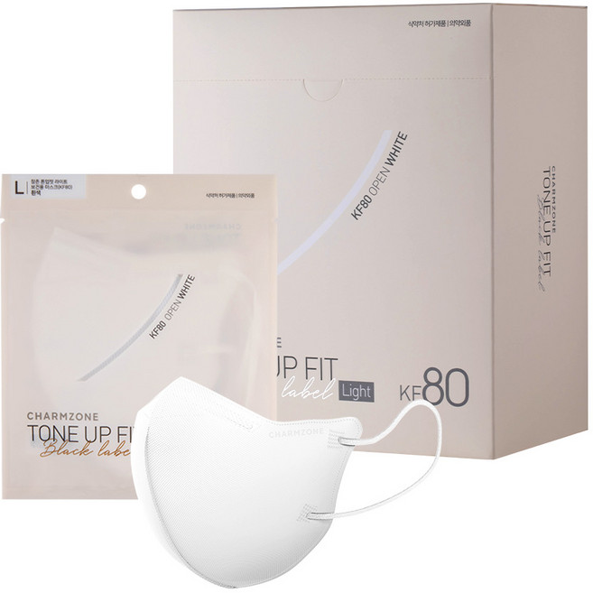 참존 톤업핏 블랙라벨 라이트 KF80 마스크 대형, 25개입, 1개, 오픈 화이트