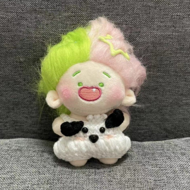 티니숲속 10cm인형 별자리 뜨개 인형옷 키링 모루인형옷 열쇠고리, 1개, 혼합, 10cm, 화이트 멍뭉이 점프슈트