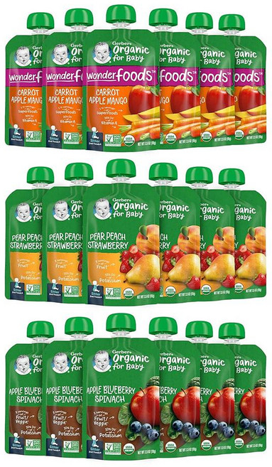 거버 2단계 이유식 후르츠 앤 베지 퓨레 버라이어티 팩 Gerber Organic Baby Food Pouches 2nd, -, 1개