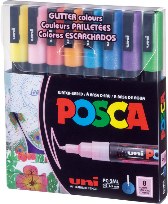 포스카 얇은 글씨용 글리터 마카 세트 PC-3ML, 1세트, 8색