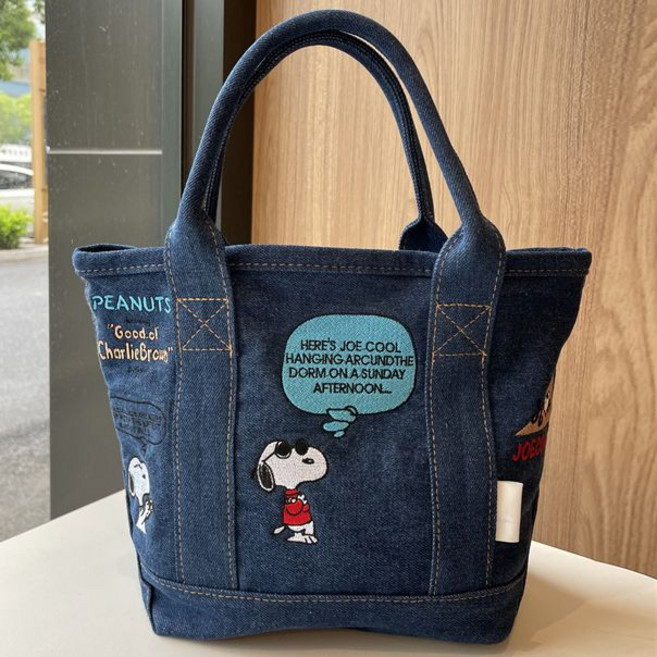 스누피 데님 자수 토트백 가벼운 가방 대용량 에코백 캐주얼 나들이 기저귀 캔버스 쇼퍼백