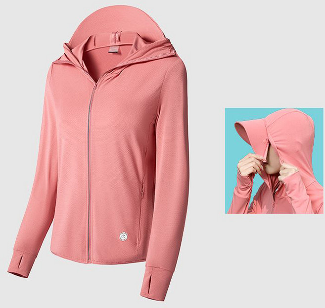 ORZQU 여름 여성 래쉬가드 상의 후드집업 자외선차단 코트, 핑크