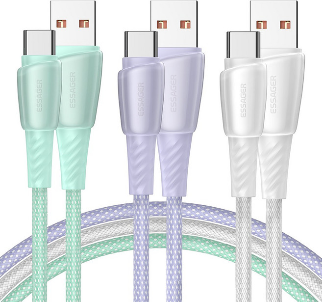 Essager 다채로운 PD100W 6A USB A타입 to C타입 고속충전 케이블 2개입, 2개, 블루, 1m