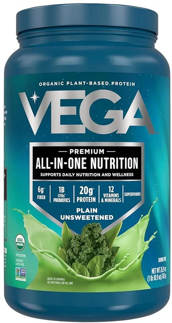 베가 올인원 뉴트리션 유기농 - 식물성 완두콩 단백질 20g 무가당 20인분 비타민 A & C 프로바이오틱스 그린 비건 케토 글루텐 프리 26.9온스(포장은 다를, Unsweetened, 1개 - 쿠팡