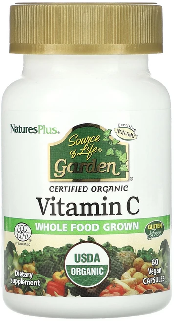 NaturesPlus Source of Life Garden Certified Organic Vitamin C 60 식물성 캡슐, NaturesPlusSourceofLifeGardenC, 1개, 60정 - 쿠팡