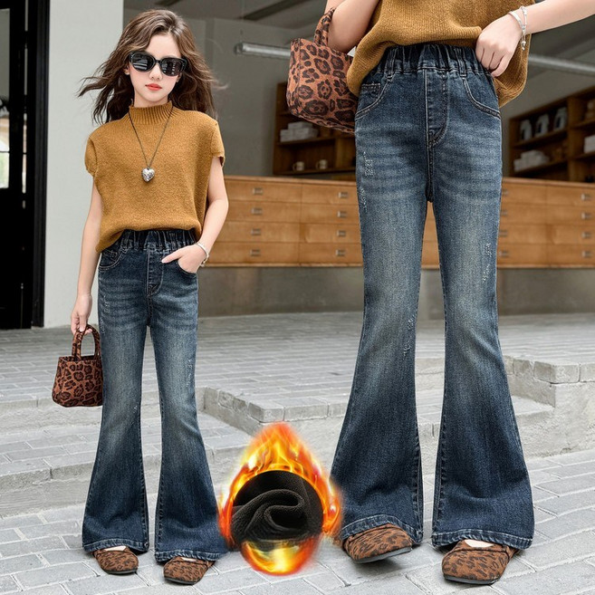 유영키즈 주니어 초중생 여아 루즈핏 통바지 그라데이션 밴딩 청바지 TTG6288