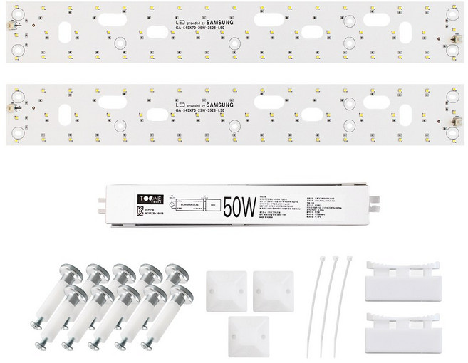 투원라이팅 가정용 삼성 칩 LED 조명 모듈 등 교체 세트 거실등 주방등 540x70mm 2장 50W, 보급형/SA등급(3528칩), 1개, 주광색