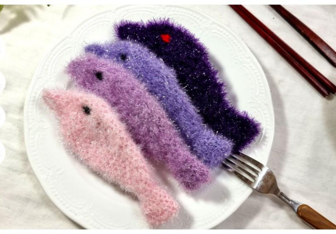 설거지하는 물고기 2겹 아크릴 수세미 [프린스 세트], 1세트, 4개입