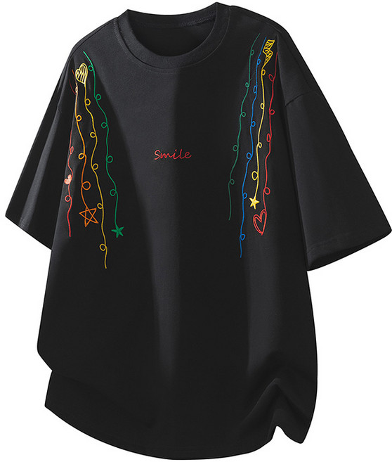 ANYOU 여름 남자 컬러 자수 티셔츠 와이드 통근 반팔