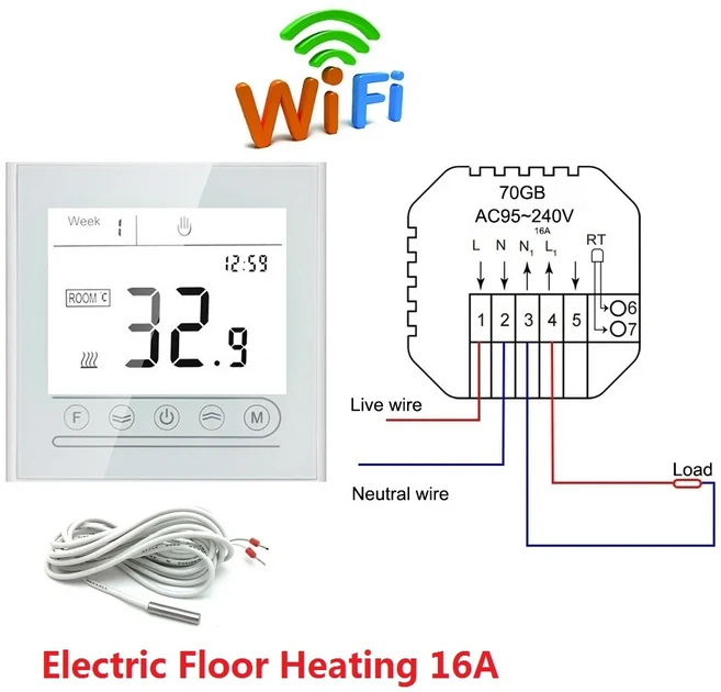 95~240V Alexa Google 홈 스마트 지능형 WiFi 온도 조절기 룸 전기 물 가스 보일러 바닥 난방 컨트롤러, 01 빠른, 02 16A Electric WIFI