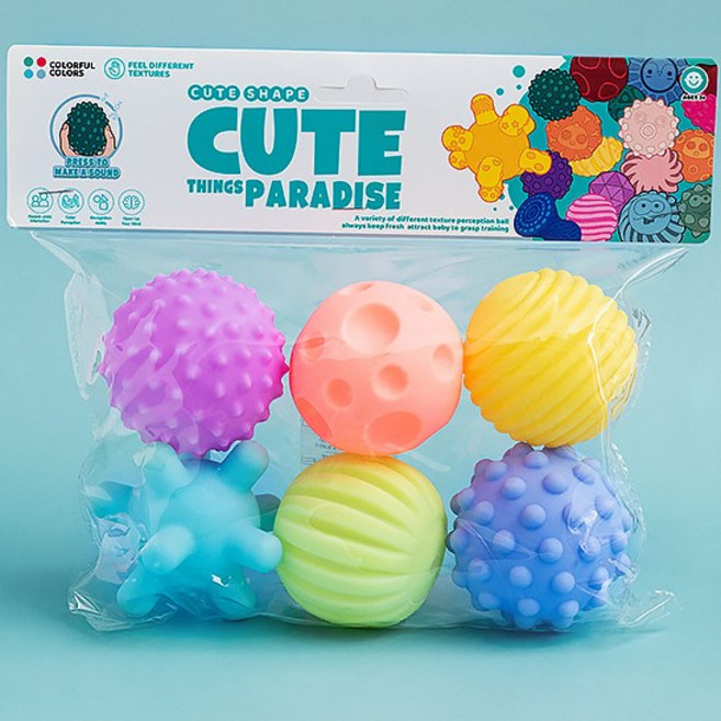 早教球 手抓球 軟膠捏捏球 固齒器 益智玩具 寶寶觸覺感知按摩球, 1個, 觸覺軟膠球(六入)